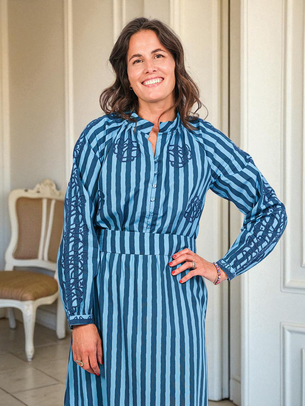 NIMO x LORI limited Woad Blouse Blue Stripes