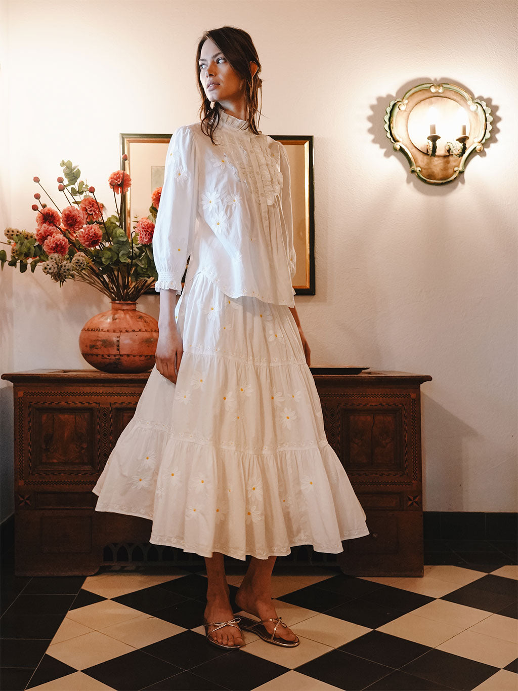 NIMO x CASA PERNICE Blouse White Flower Embroidery