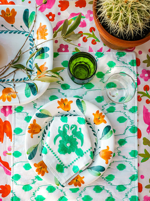Napkin Dots Emerald Gujarat Birds Embroidery