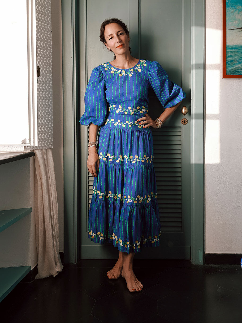 NIMO x CASA PERNICE Blue Skirt Lemon Embroidery