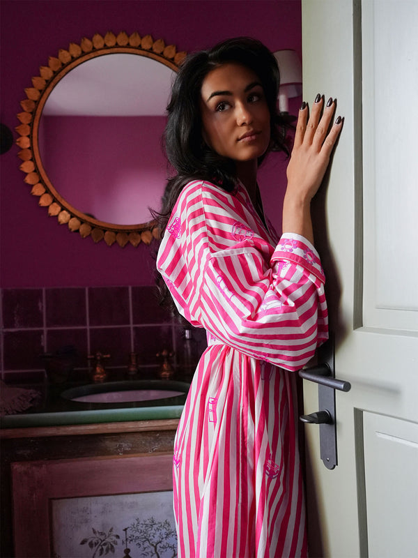 Bonjour on Red Stripes Kimono
