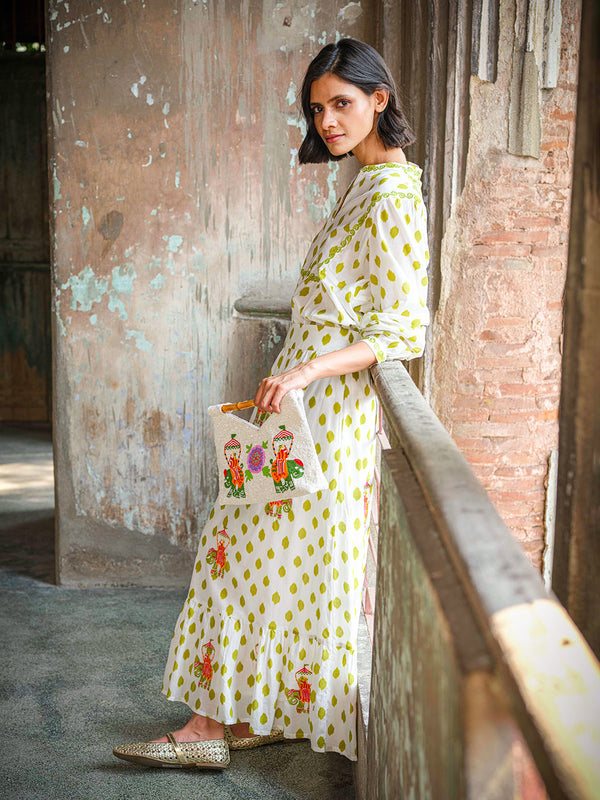 Catnep Blouse Dots Green Elephant Embroidery
