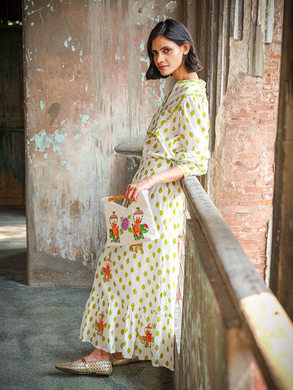 Goldenseal Skirt Dots Green Elephant Embroidery