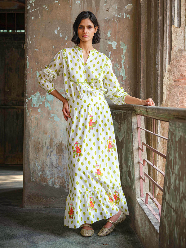 Catnep Blouse Dots Green Elephant Embroidery
