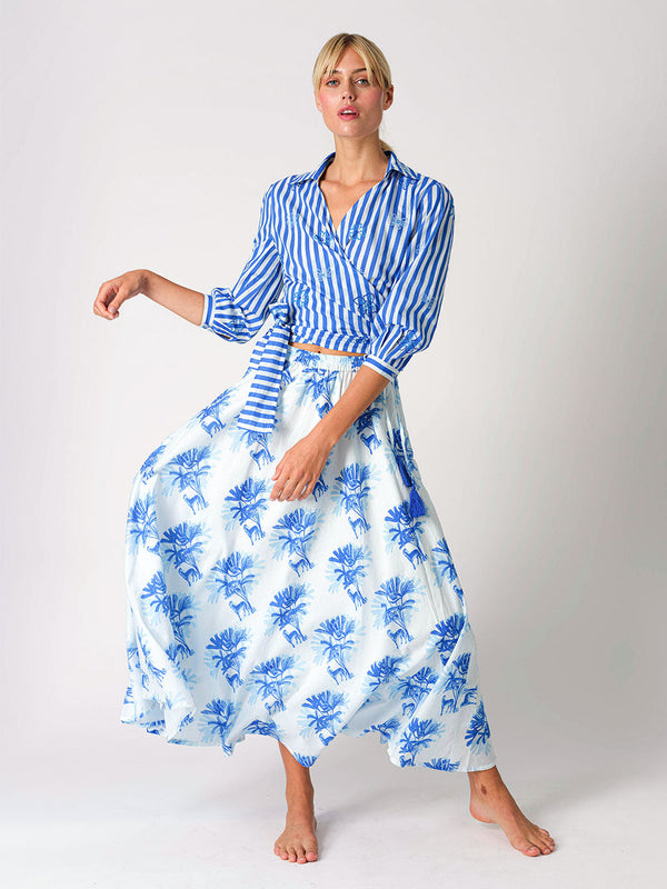 Lovage Blouse Blue Stripes Mixed Flowers