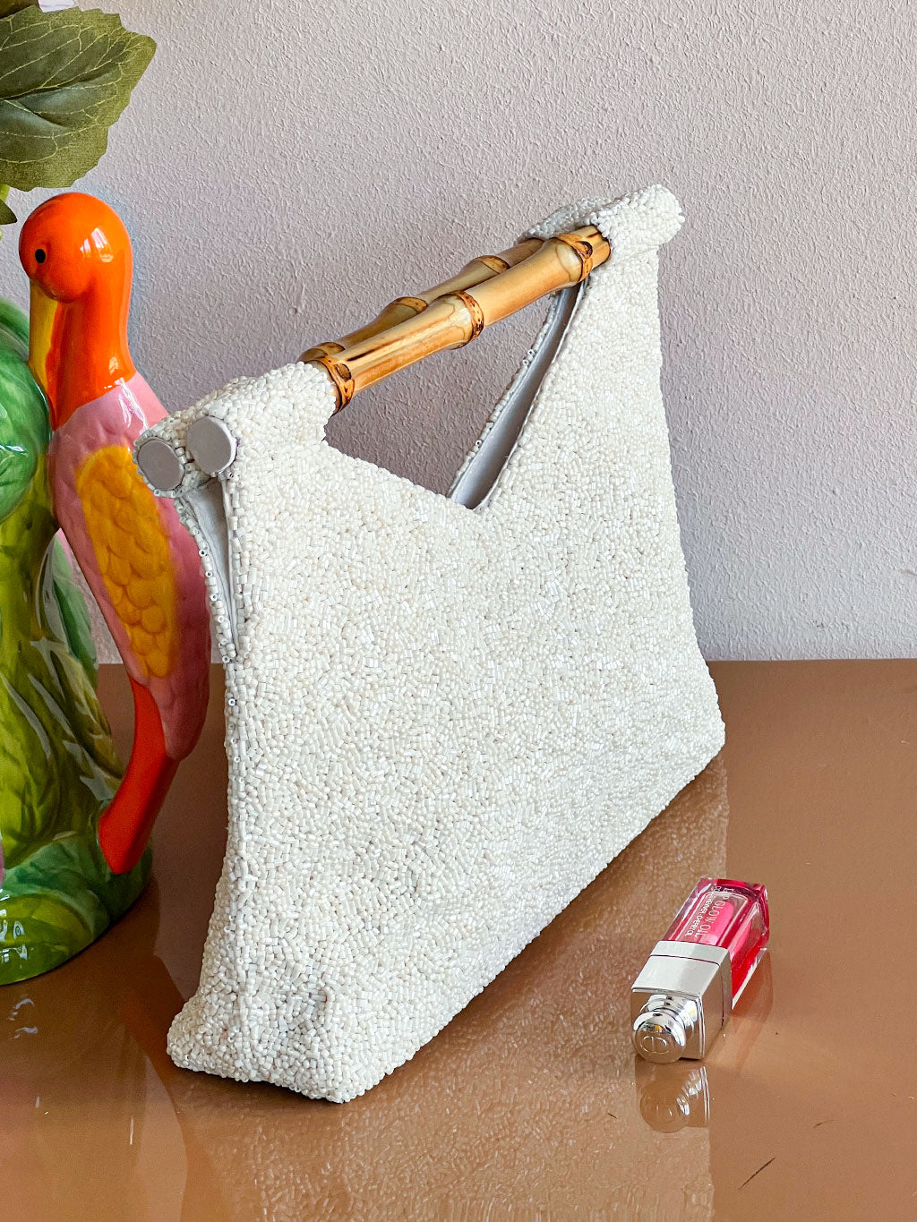 Beaded Bamboo Bag Elephant Emerald