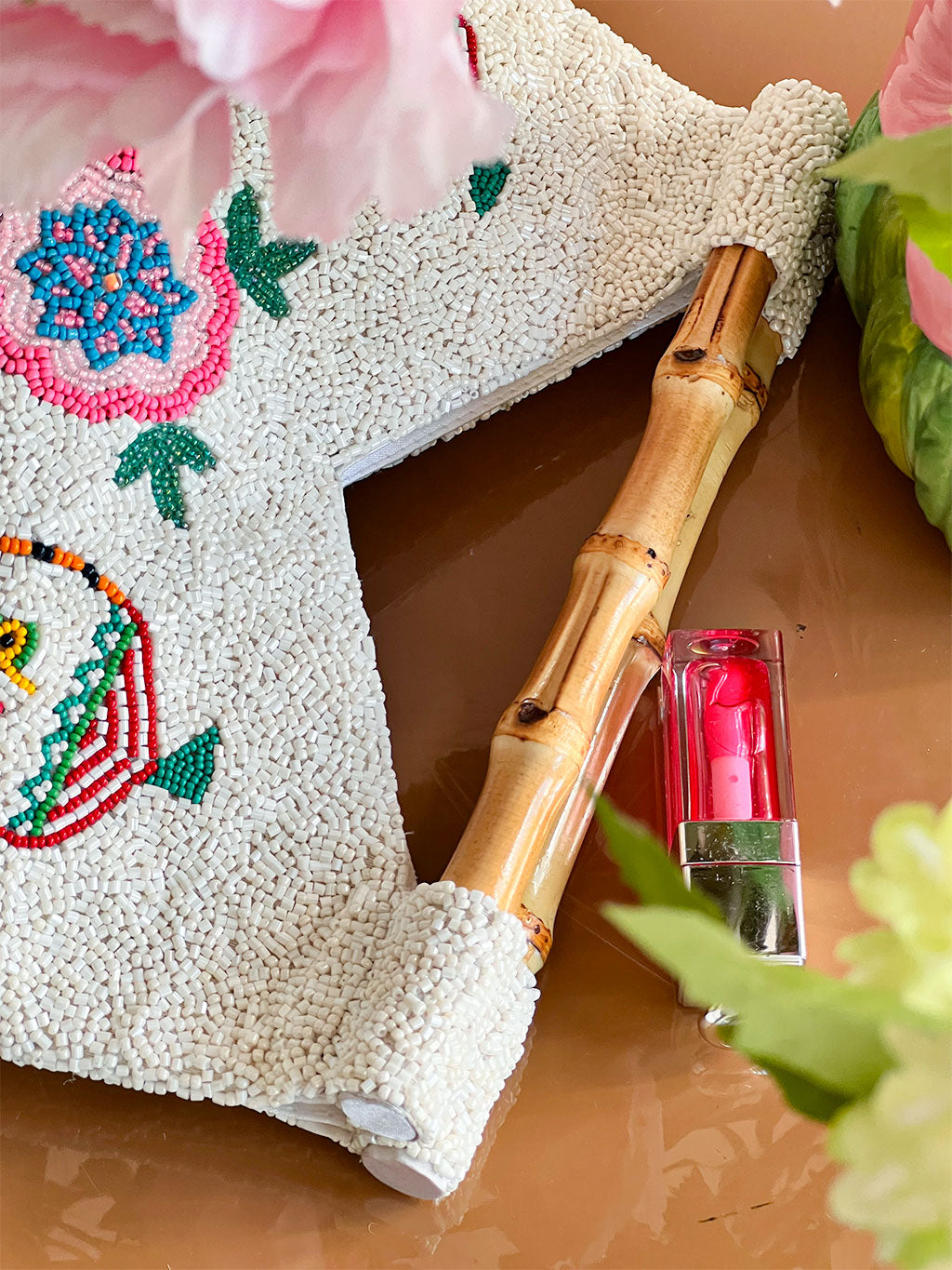 Beaded Bamboo Bag Elephant Emerald