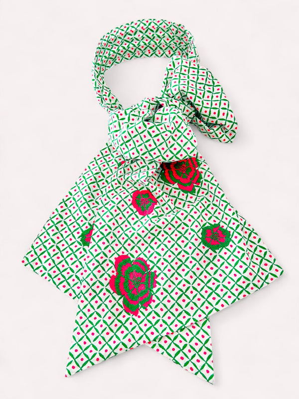 Scarf Belt Dotty Emerald Peony Embroidery