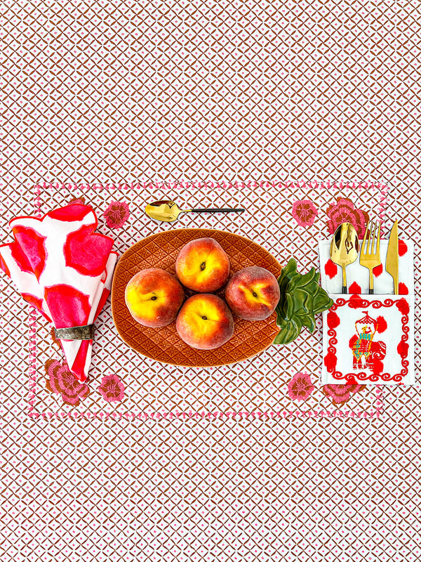 Placemat Dotty Mustard Peony Embroidery
