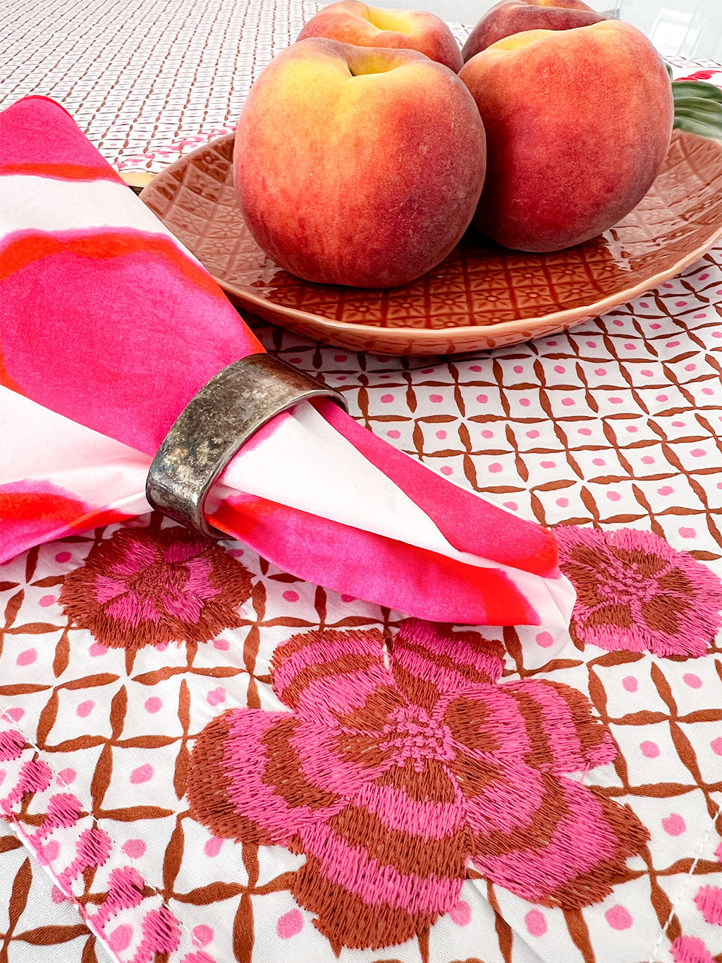 Placemat Dotty Mustard Peony Embroidery