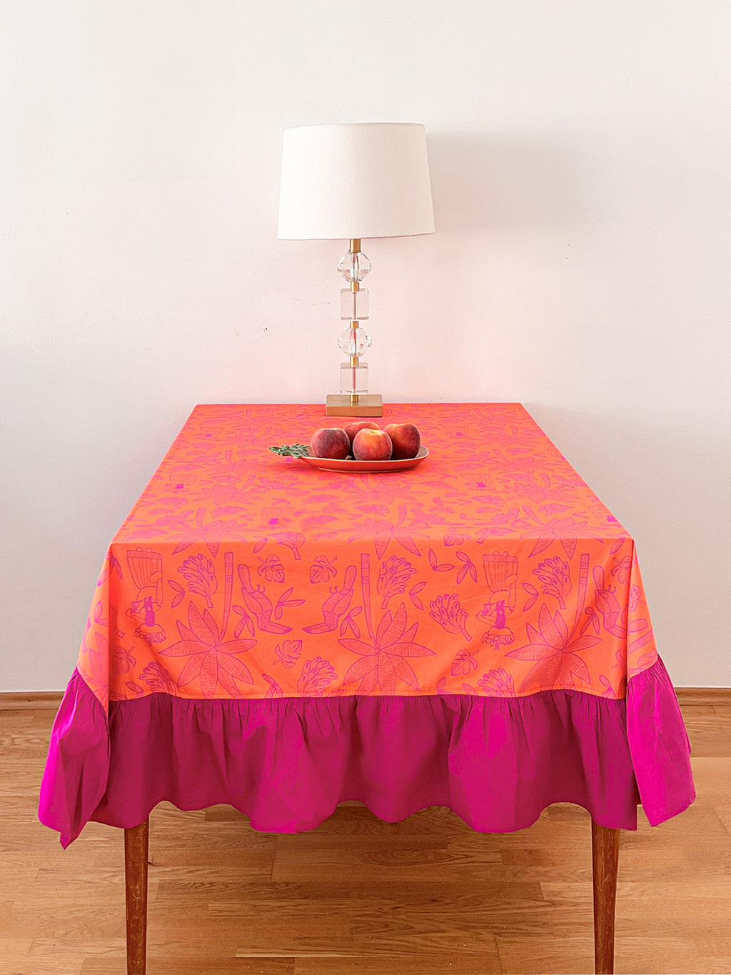 Colombia linen tablecloth with deep berry ruffle by Nimo With Love