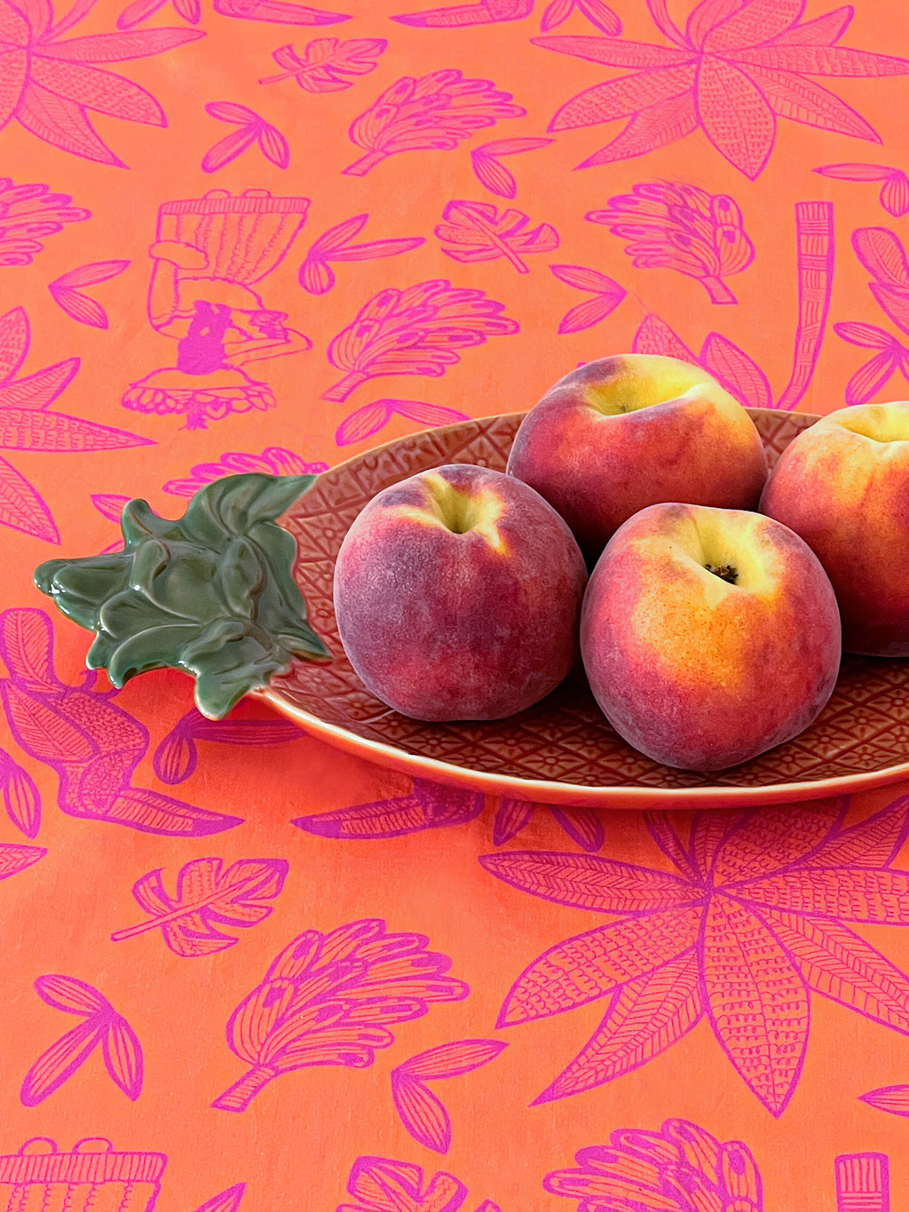 Detailed view of botanical orange print
