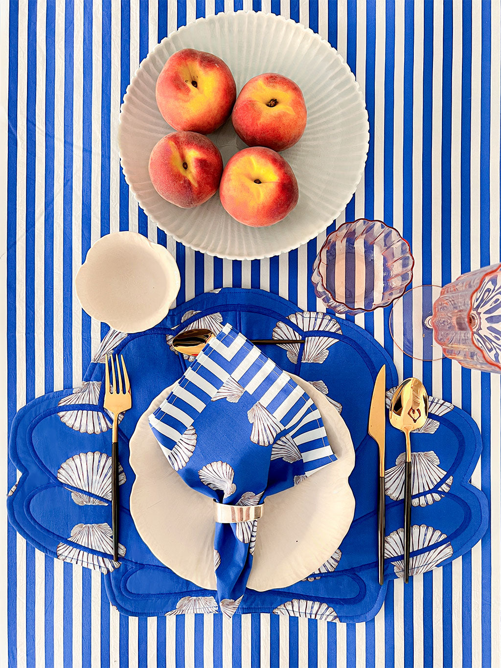 Napkin Shells on Blue with Stripes