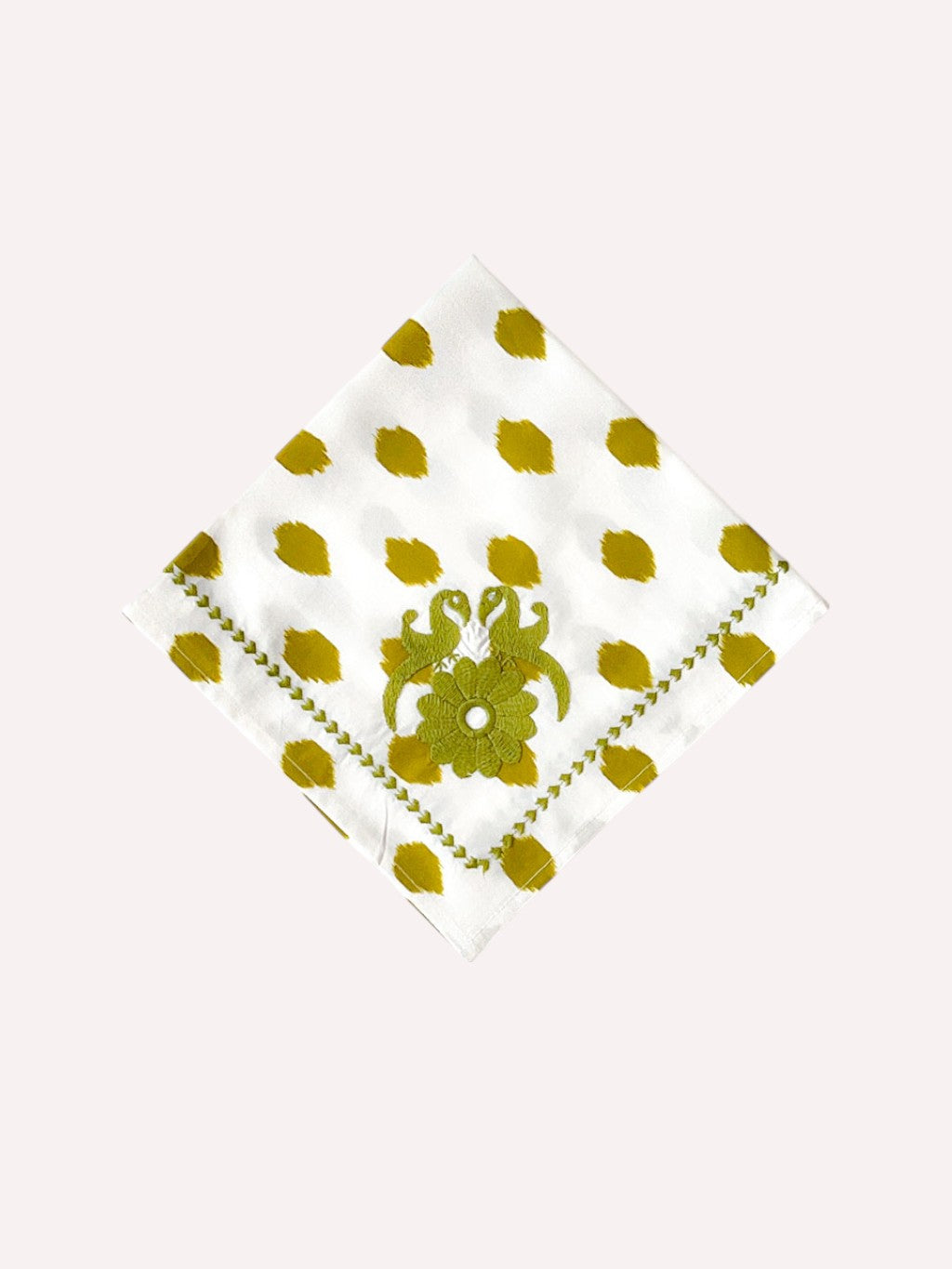 Green Gujarat birds embroidered organic cotton napkin by Nimo With Love