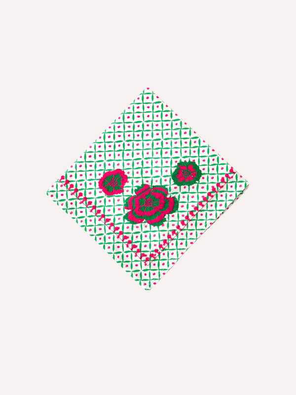 Napkin Dotty Emerald Peony Embroidery