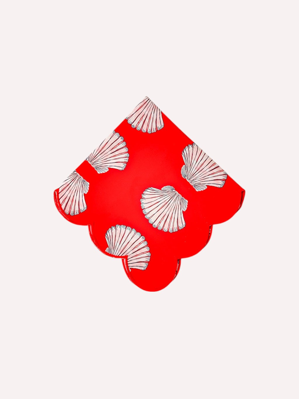 Shells on red organic cotton napkin with scalloped edges by Nimo With Love