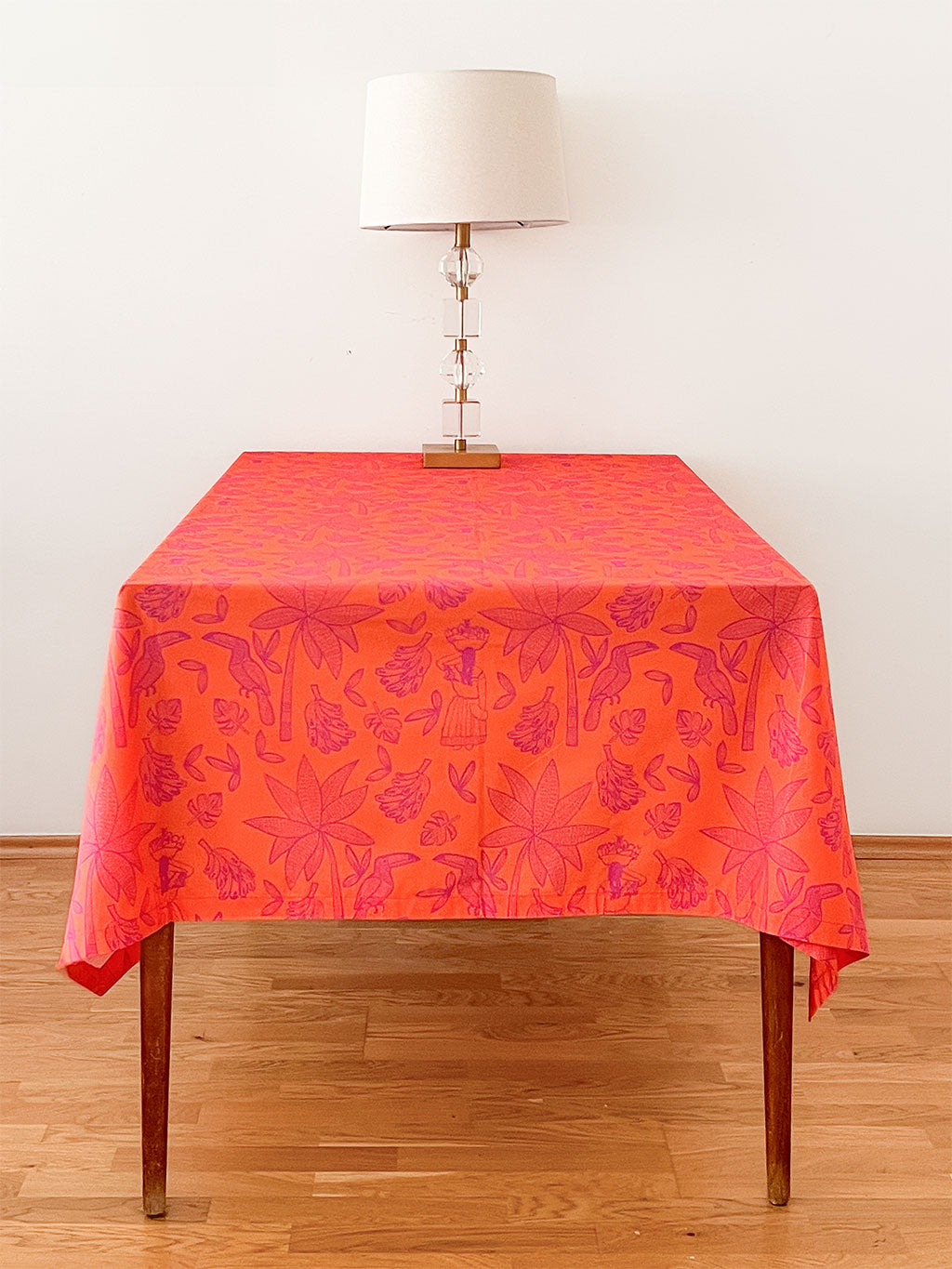 Colombia botanical linen tablecloth in orange and pink by Nimo With Love