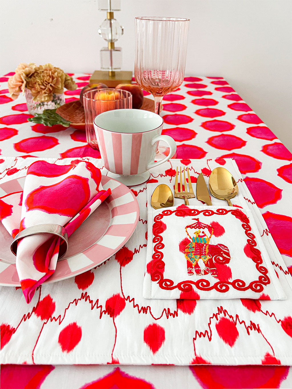 Premium linen tablecloth with artisanal hand-printed finish by Nimo With Love