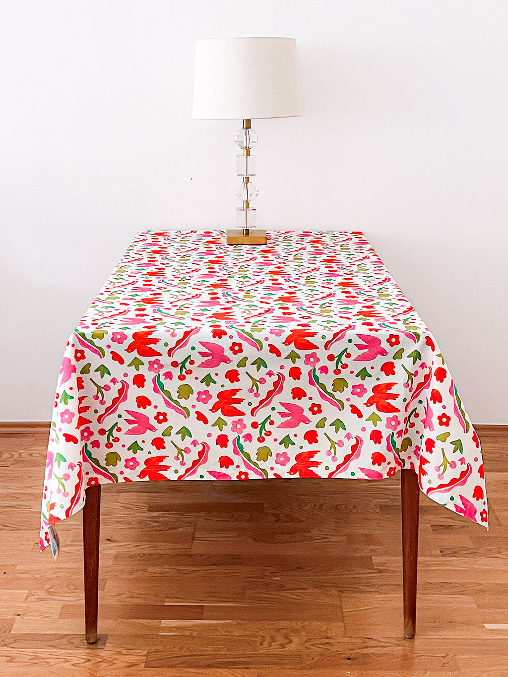 Mexico floral organic cotton tablecloth in vibrant pink and red by Nimo With Love