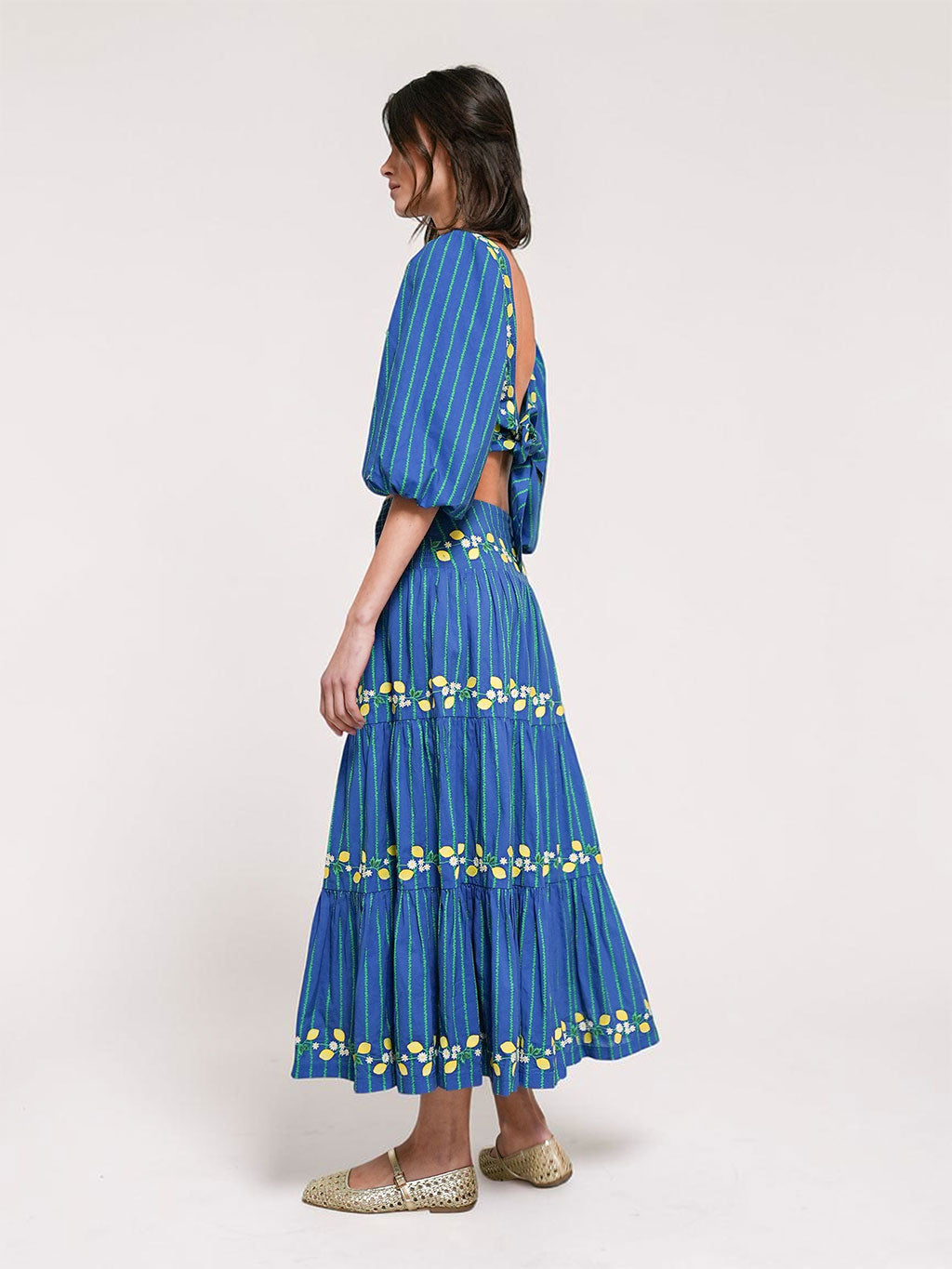 NIMO x CASA PERNICE Blue Skirt Lemon Embroidery