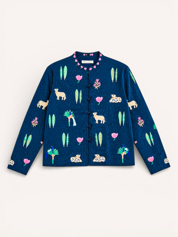 Comfrey Jacket  Little Jungle Embroidery on Navy