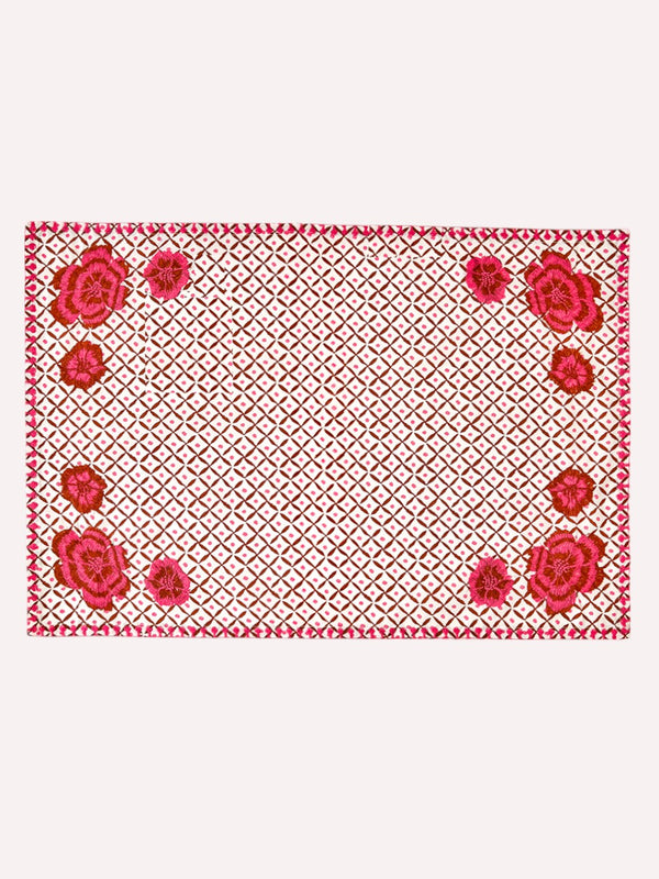 Placemat Dotty Mustard Peony Embroidery
