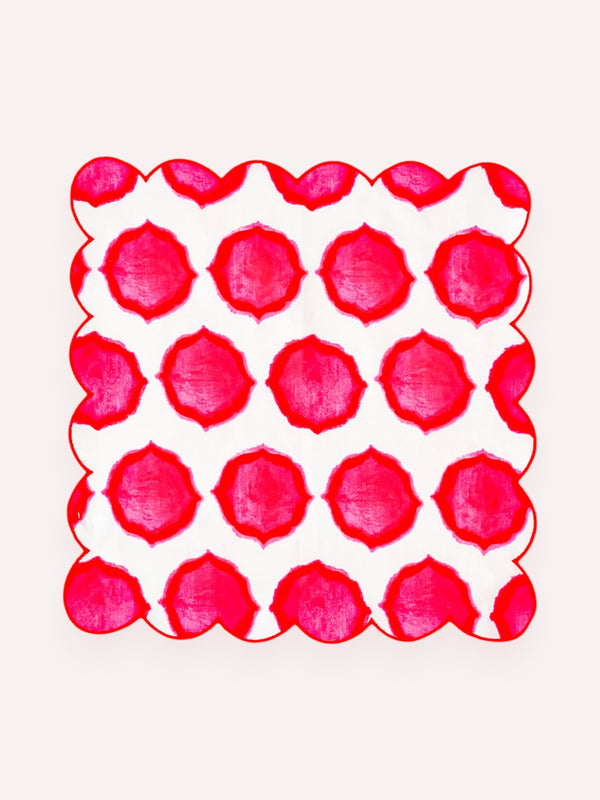 hand-printed linen napkin with signature ikat design in pink and orange