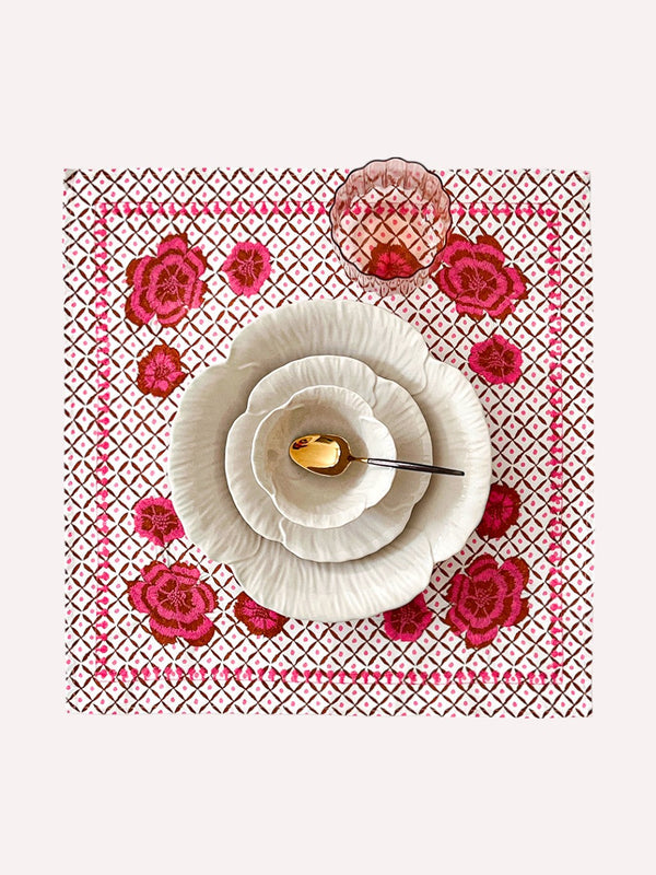 Napkin Dotty Mustard Peony Embroidery