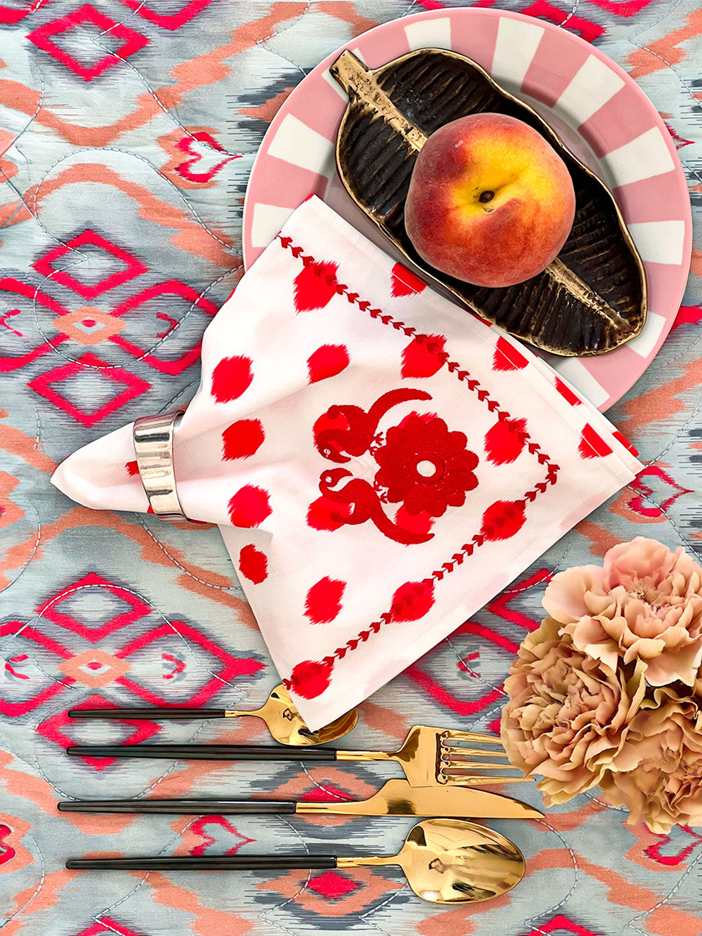 Napkin Dots Red Gujarat Birds Embroidery