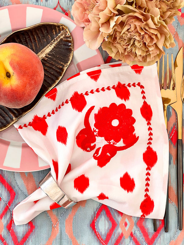 Napkin Dots Red Gujarat Birds Embroidery