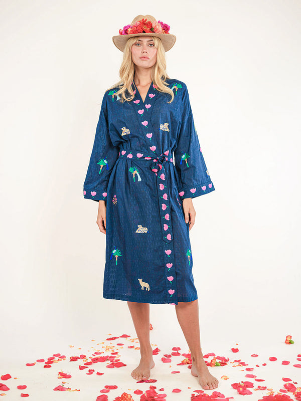 Kimono Little Jungle Embroidery on Navy
