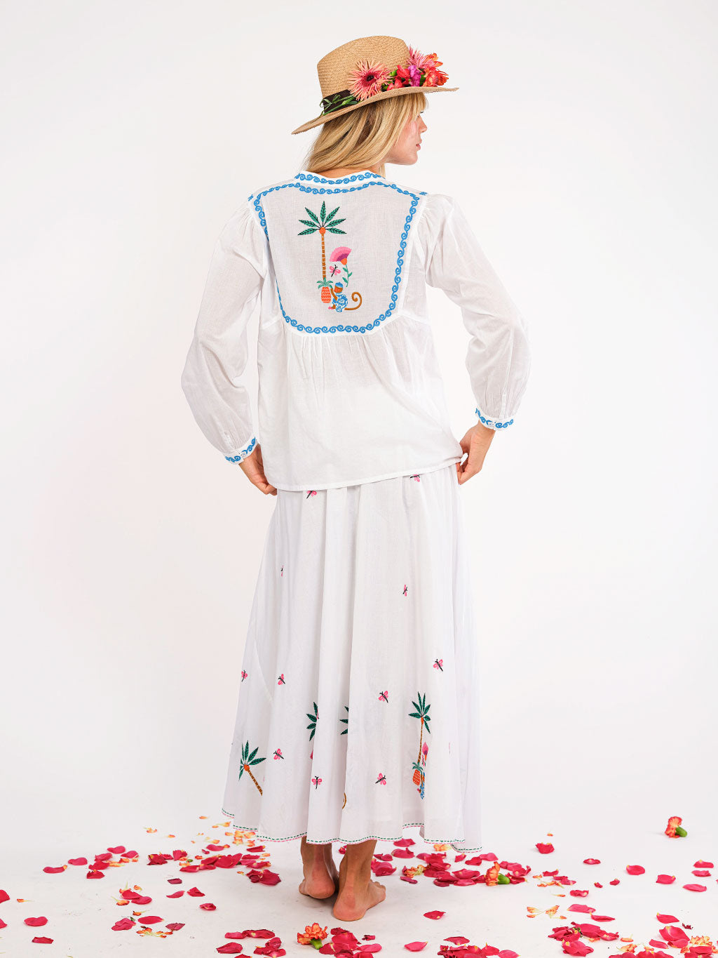 Vanilla Skirt Monkey Embroidery on White