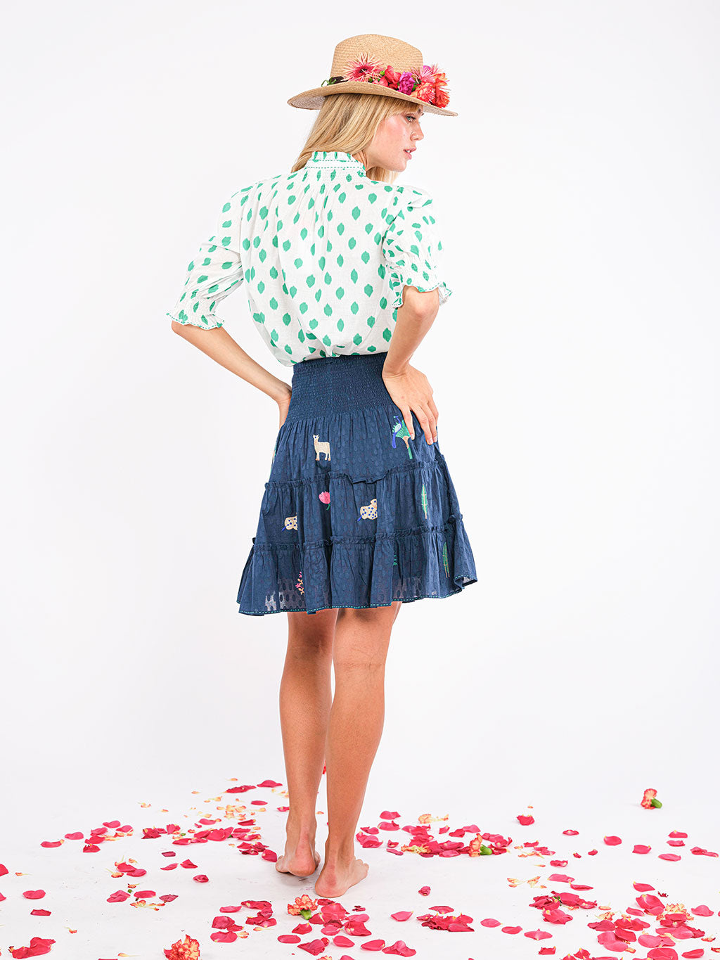 Elderberry Skirt Little Jungle Embroidery on Navy