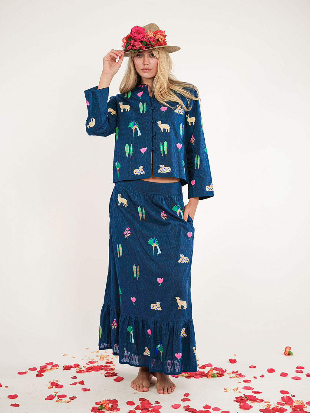 Comfrey Jacket  Little Jungle Embroidery on Navy