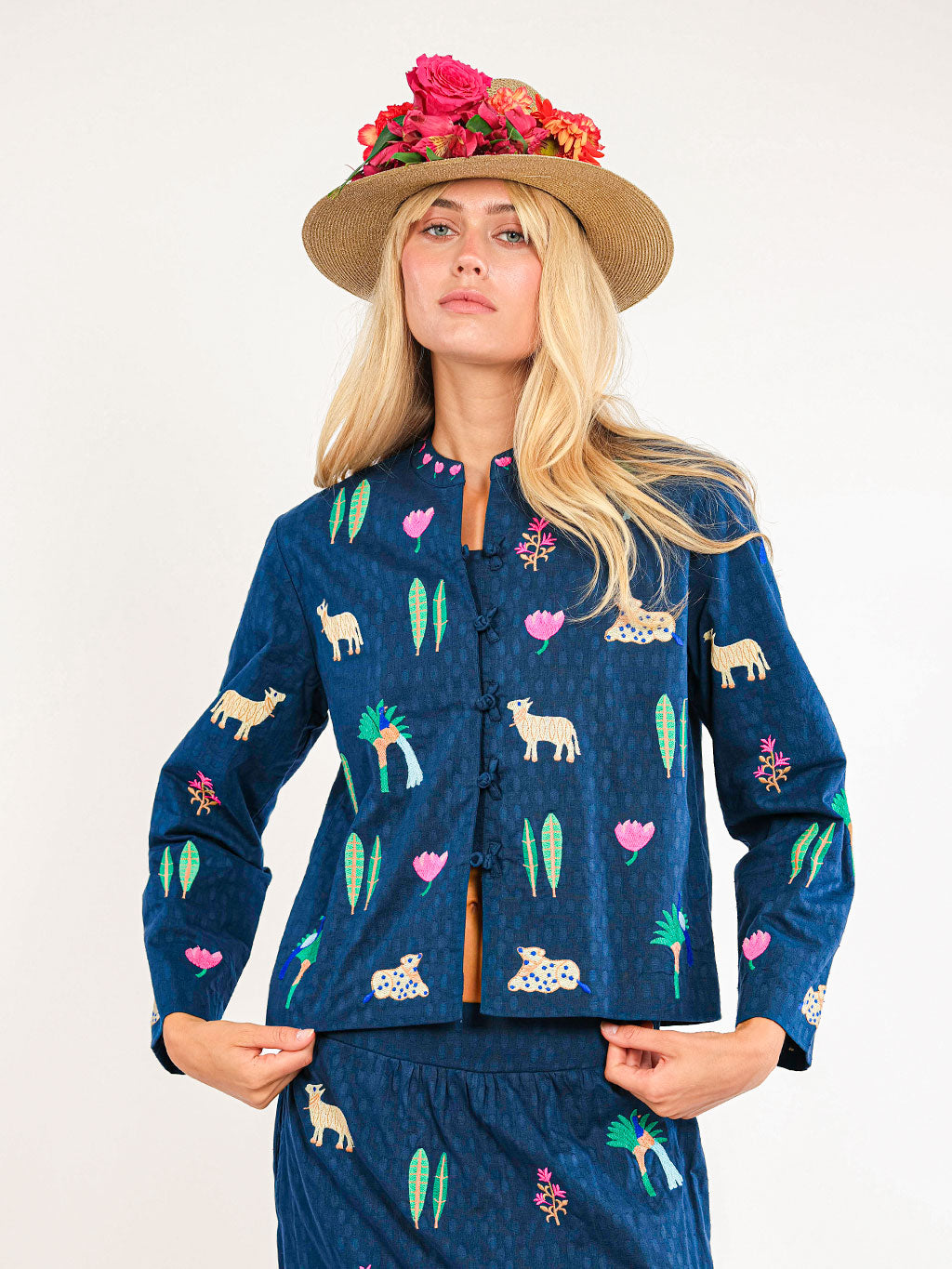 Comfrey Jacket  Little Jungle Embroidery on Navy