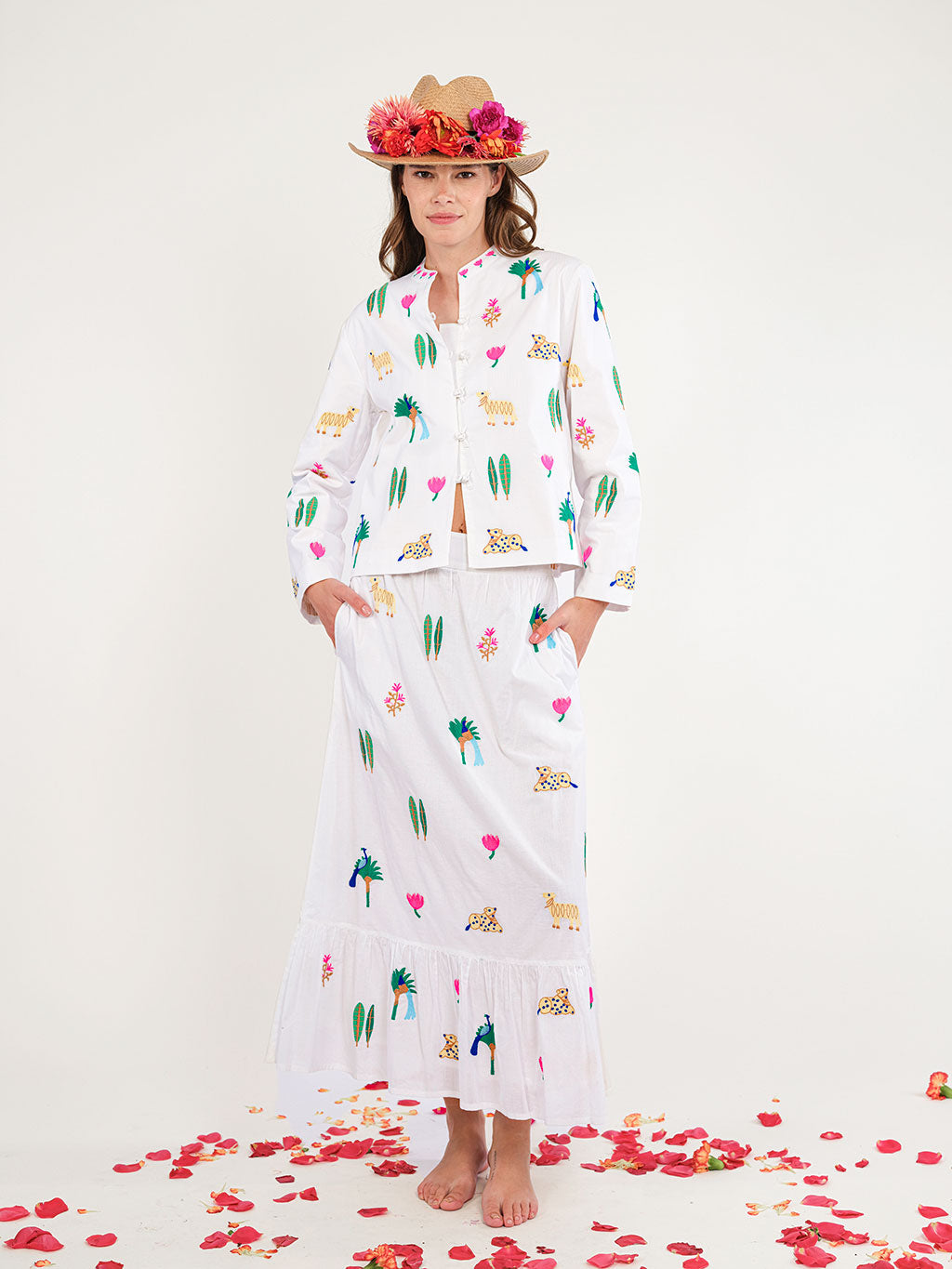 Goldenseal Skirt Little Jungle Embroidery on White