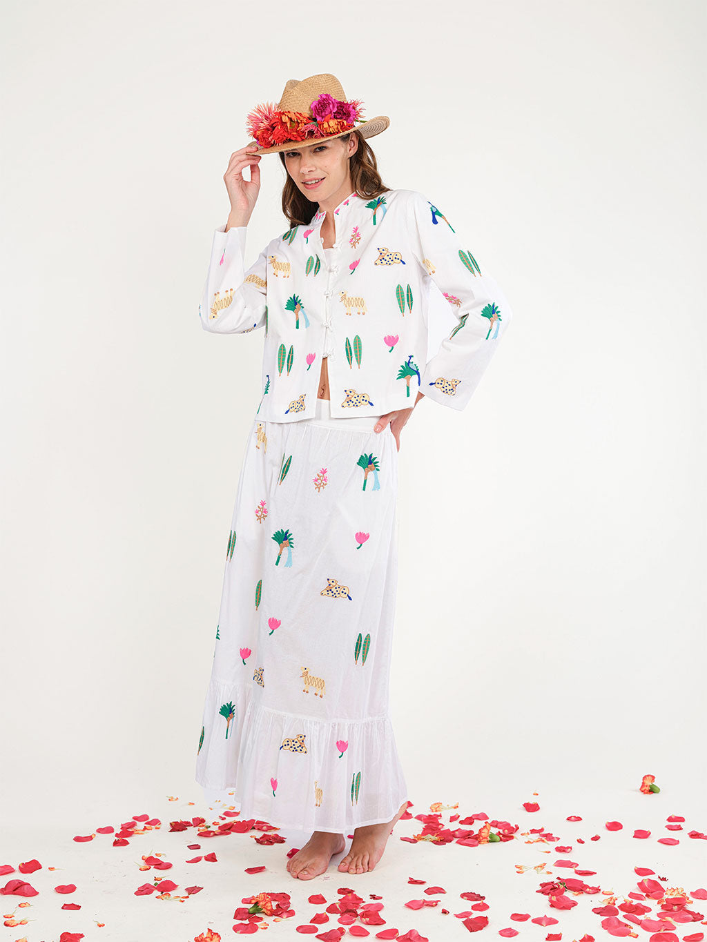 Goldenseal Skirt Little Jungle Embroidery on White