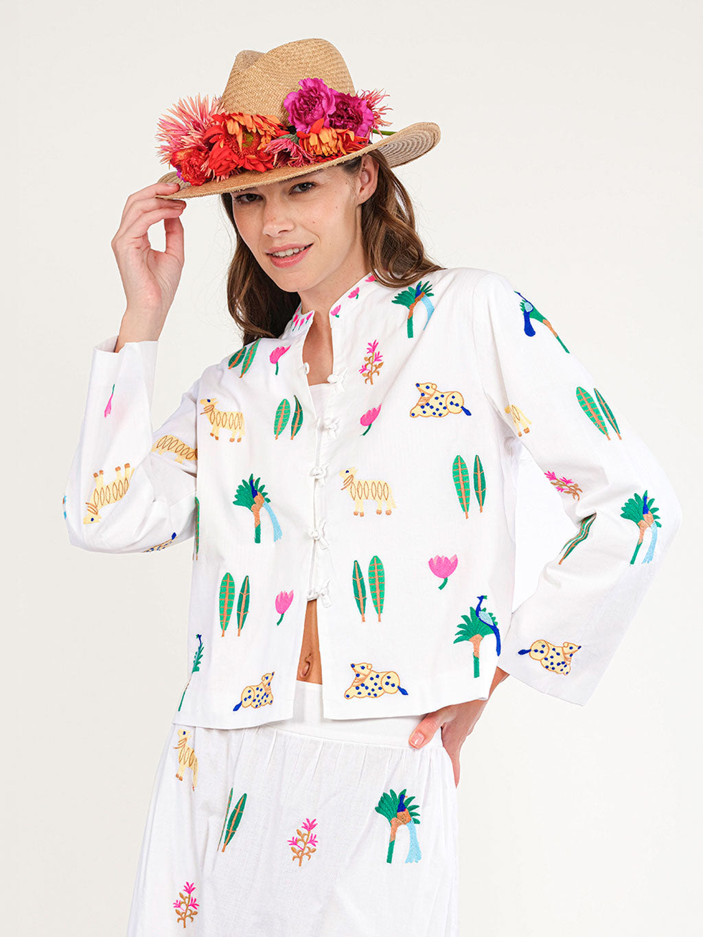 Comfrey Jacket Little Jungle Embroidery on White