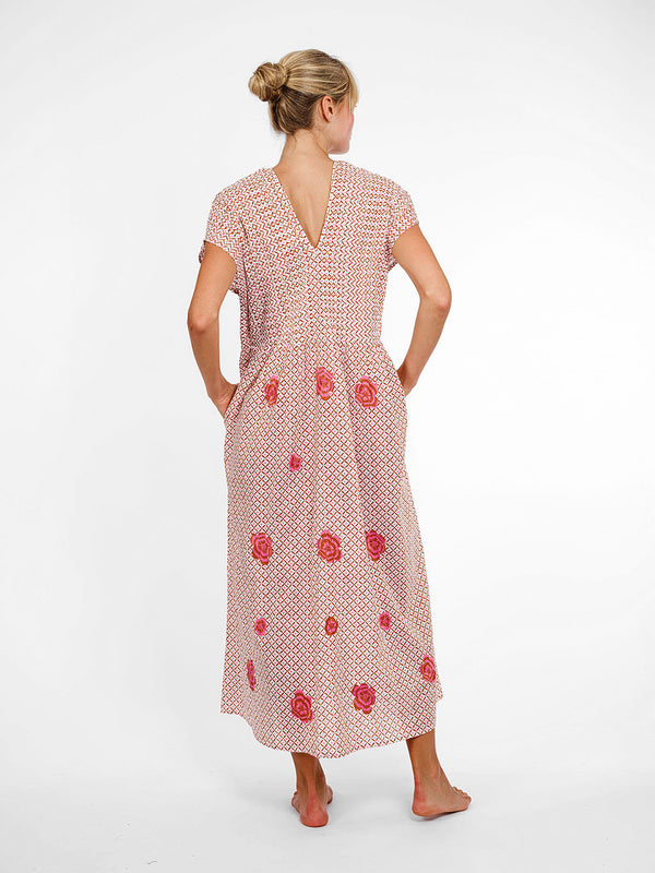 Sea Cale Dress Dotty Mustard Peony Embroidery