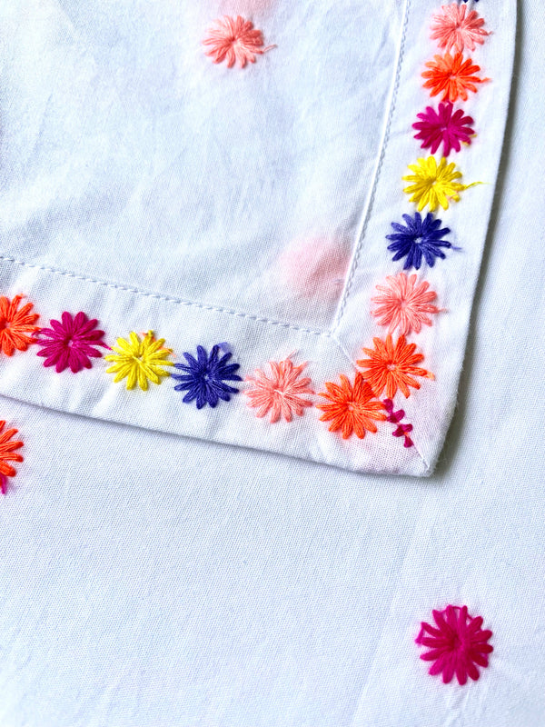 Napkin Multi Flowers Embroidery on White